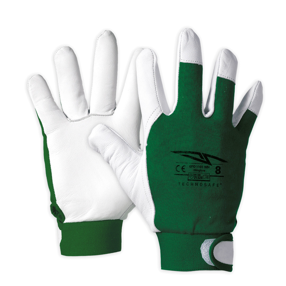 Gants de manutention cuir et coton - Couleur vert - Catégorie DPI II - Taille 8 - 
