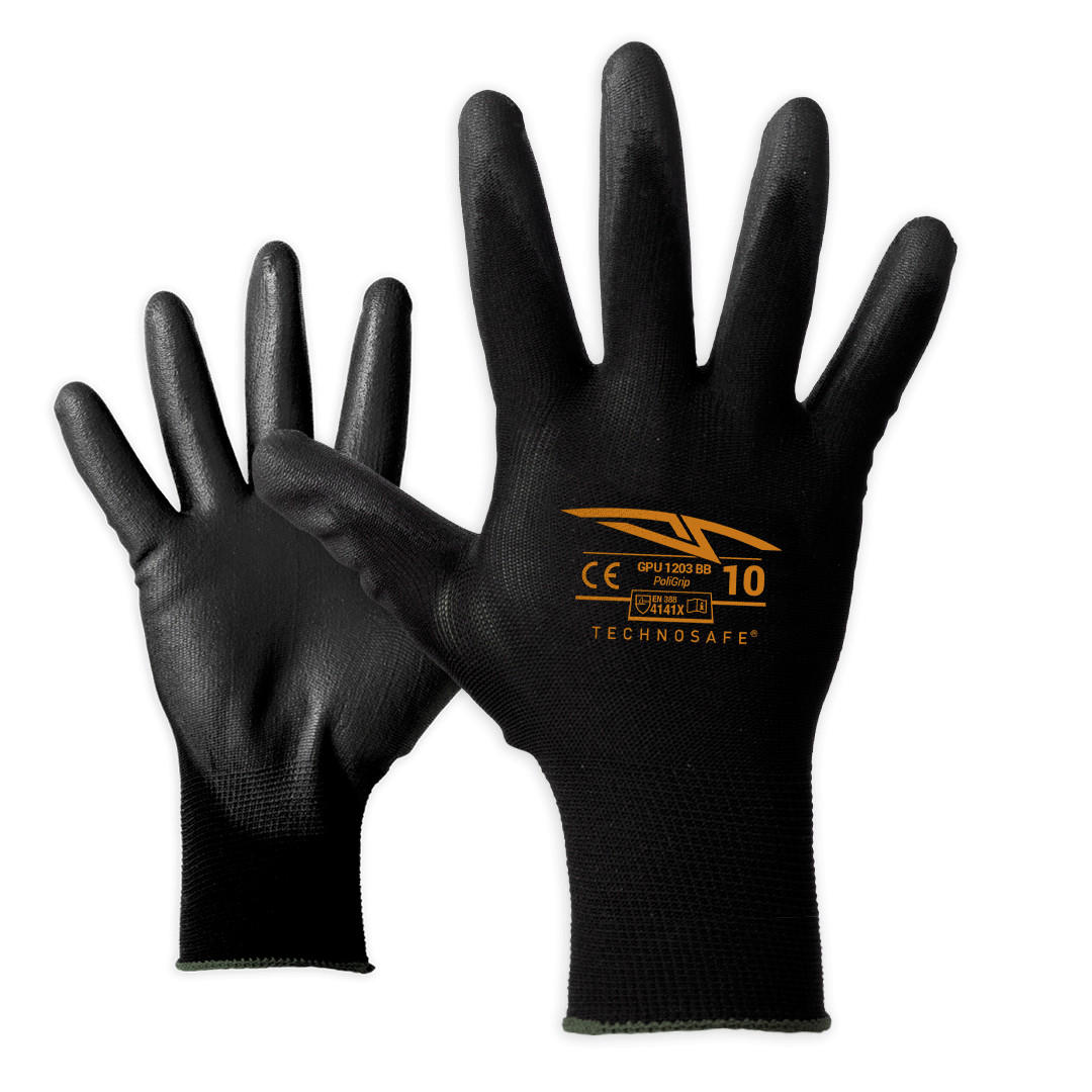 Gants de dextérité noir en polyuréthane et nylon