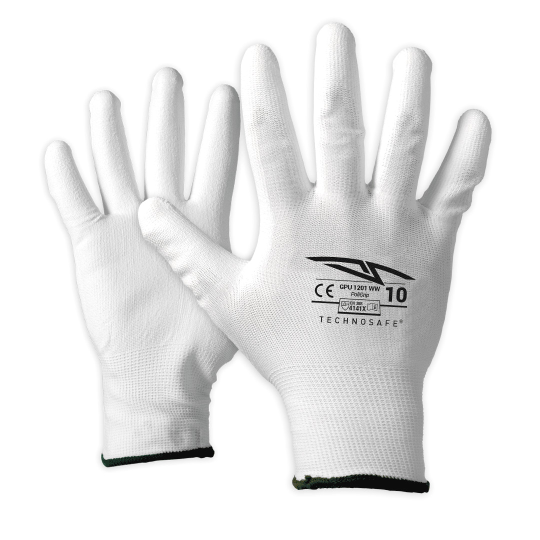 Gants de dextérité blanc en polyuréthane et nylon Flexi