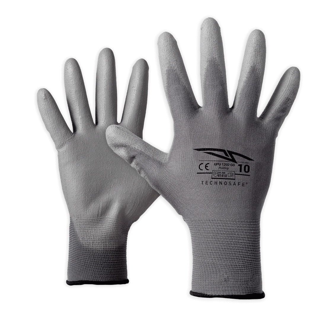 Gants de dextérité gris en polyuréthane et nylon