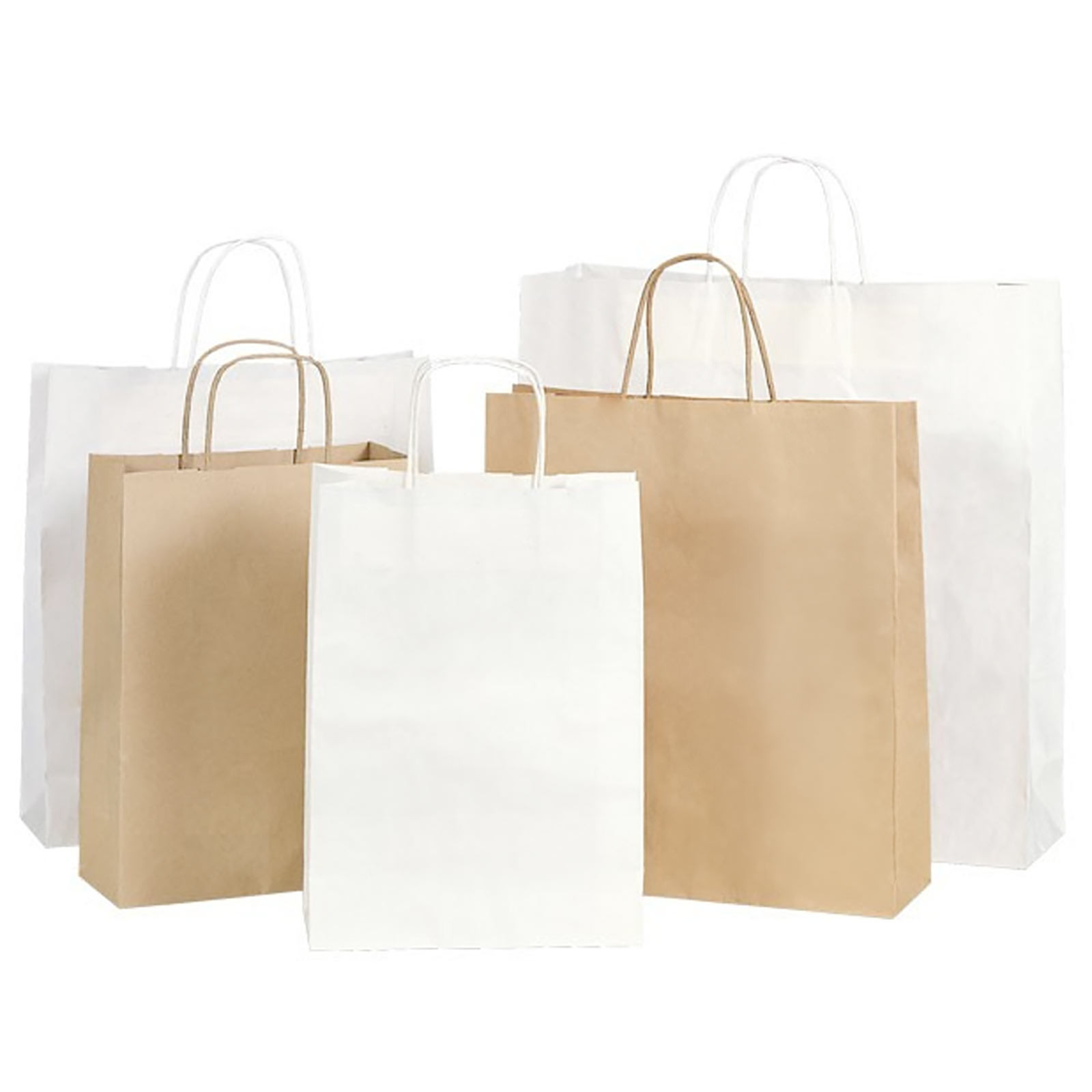 Sac en papier blanc et brun à poignées torsadées