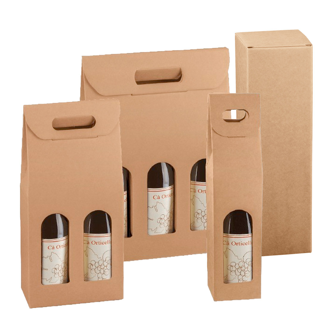 Boîte brune pour bouteilles avec poignée